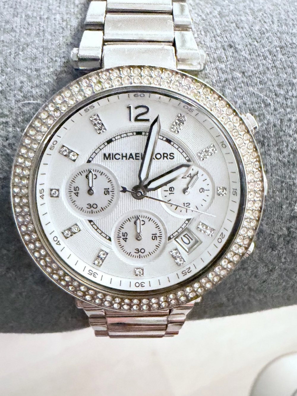Michael Kors Silver-Tone Crystal Bezel Chronograph Watch